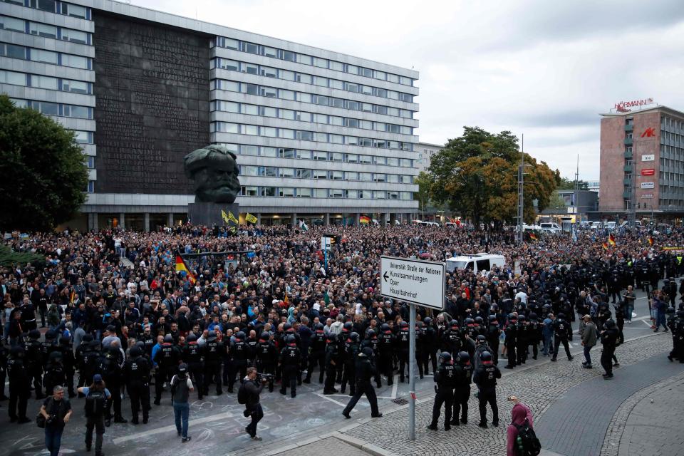  The far-right street movement PEGIDA called for a second day of protests in Chemnitz today