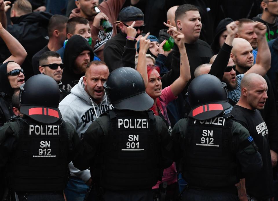  Thousands of far-right protesters clashed with cops in ugly scenes in Chemnitz