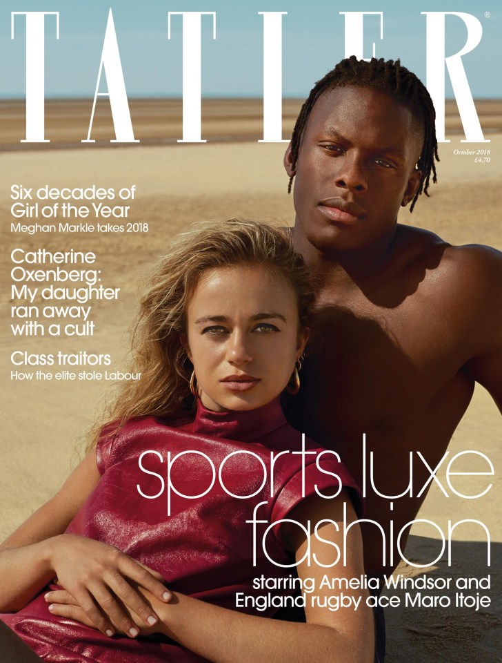 Lady Amelia, 23, poses alongside topless England and Sacrens rugby star Maro Itoje, 23