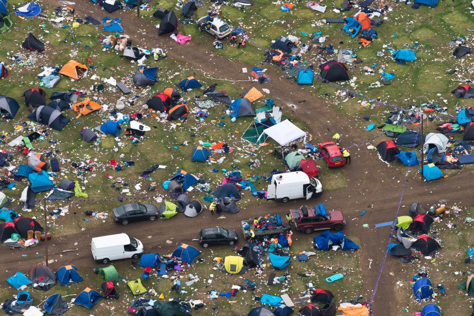  Workers at the site have the daunting job of tidying up all this mess - which took just three days to make