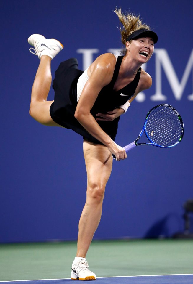  Maria Sharapova fires in a serve in New York