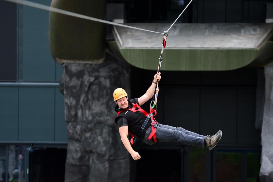  Bear Grylls' pal tries out the daring Chinook zip-line which will be open to the public