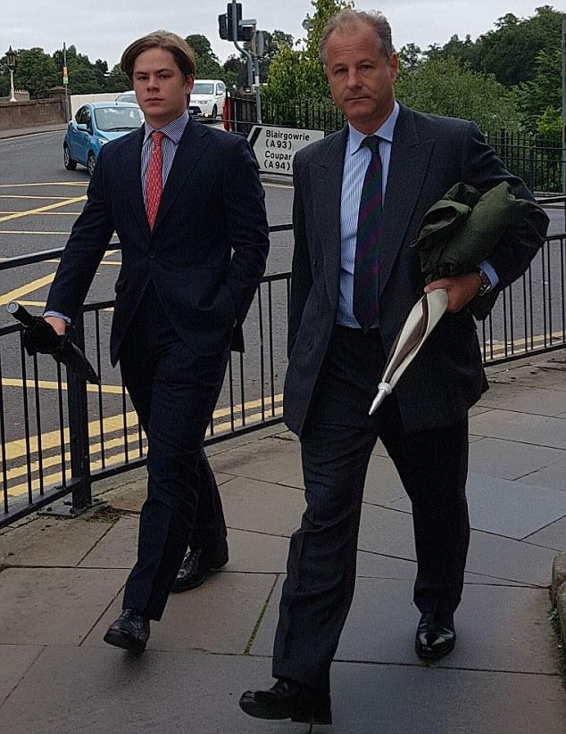 Charlie accompanied by billionaire father Viscount Chelsea on the way to court