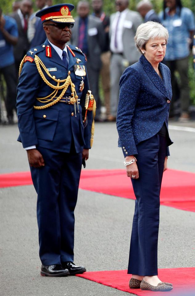  Mrs May today inspected a guard of honour mounted by members of the Kenya Air Force at the State House in Nairobi