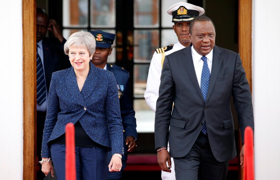  Theresa May and Kenya's PM Uhuru Kenyatta in Nairobi today