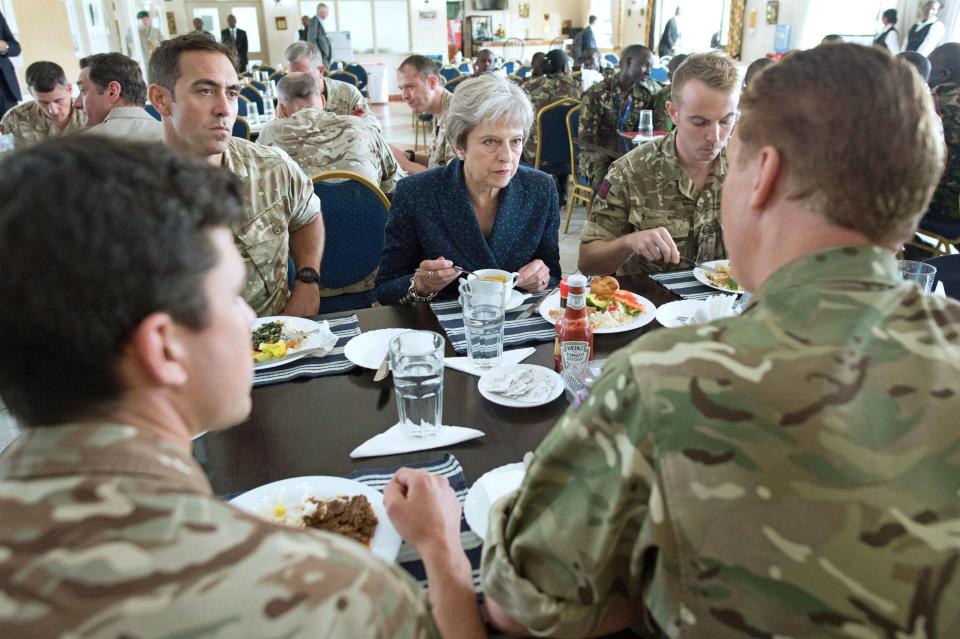  Theresa May meets British soldiers for lunch - where she saw mine detection training by the British military