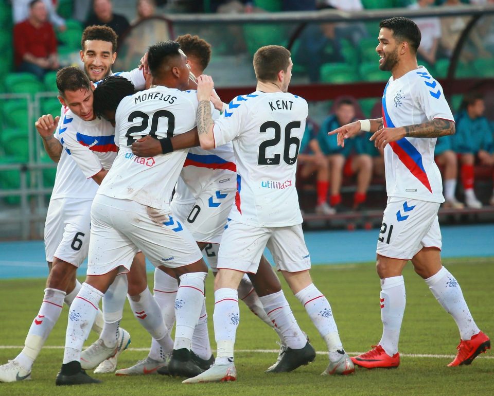 Rangers celebrate after Ovie Ejaria gave them an early lead in an eventful tie