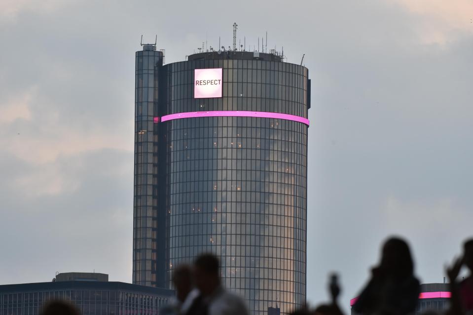  The Renaissance Center in Detroit displays RESPECT to celebrate the life of songstress Aretha