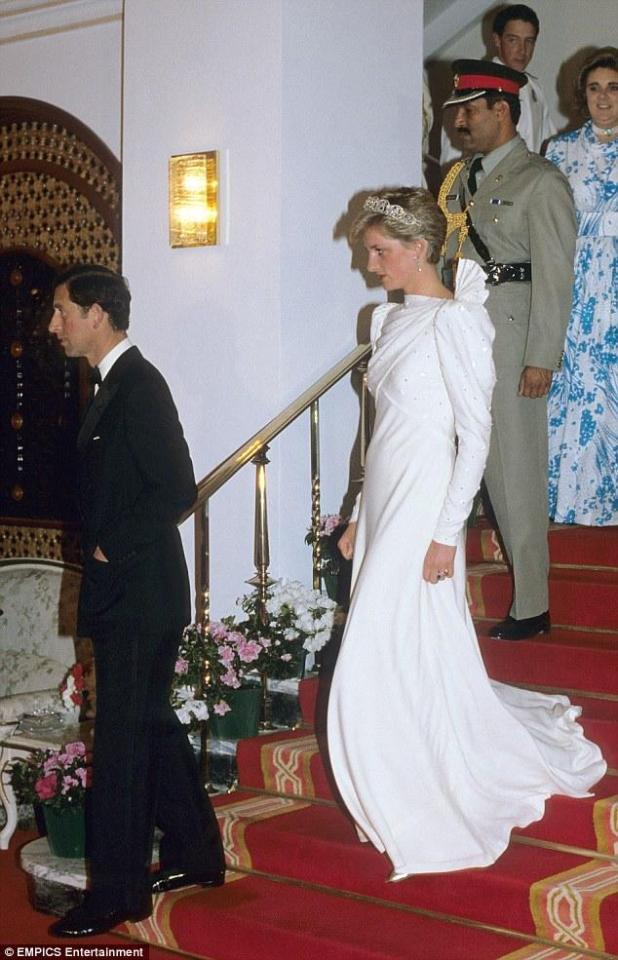  Diana wore the white evening gown for a banquet in Bahrain during the royal visit