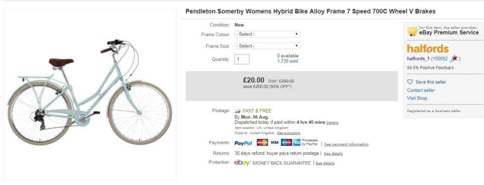  The glitch on the eBay store mean that there was 93 per cent off the bike