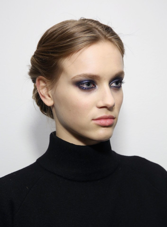 Ditch your traditional nude eye make-up for a denim-toned blue for a 90s-inspired hues