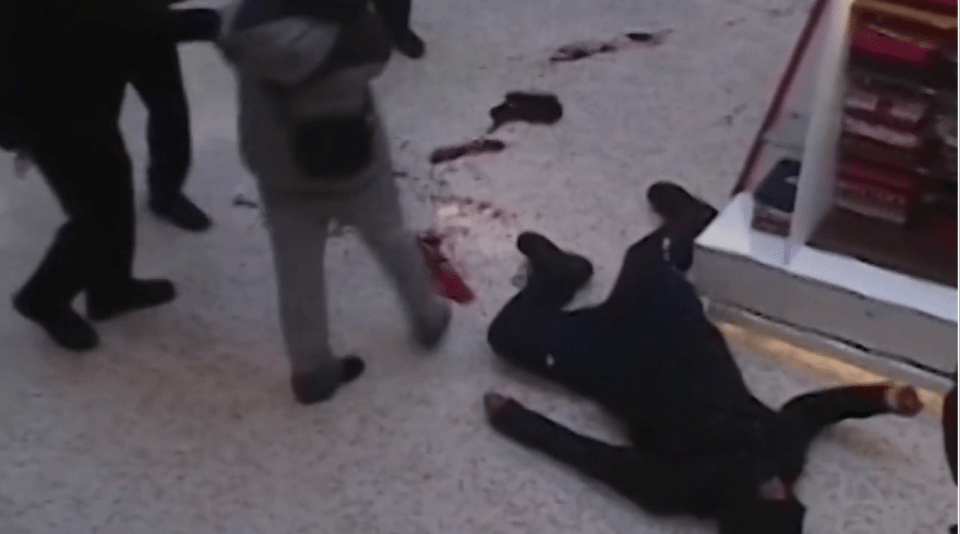  The shocking security pictures show the gruesome aftermath of the knife fight