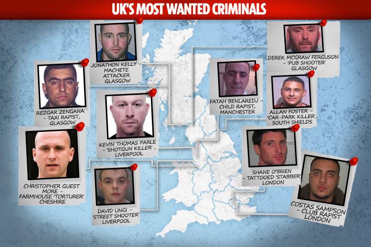  Britain's most wanted criminals are sought in connections to rapes, killings and assaults