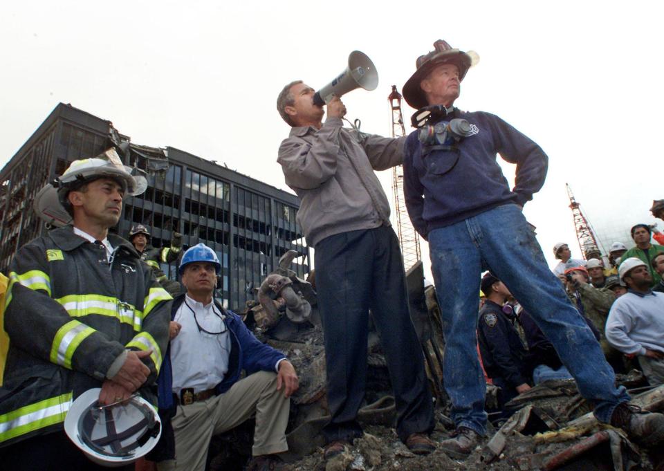  The President visited the site of the World Trade Centre and some of the firefighters who helped rescue trapped people