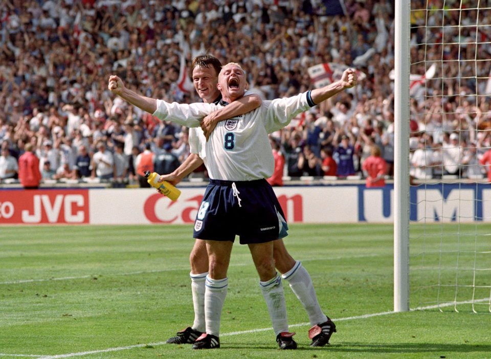 Paul Gascoigne won 57 England caps in his decade as an England player, netting ten times