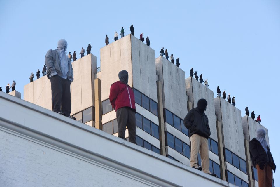  Sculptures were erected on the roof of ITV Studios in London representing the 84 real men who kill themselves every week