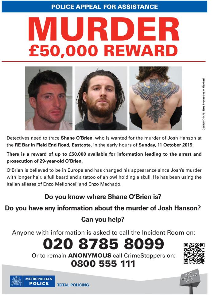  One of the UK's most wanted men, Shane O'Brien, is so sought after that there's a £50,000 reward for information