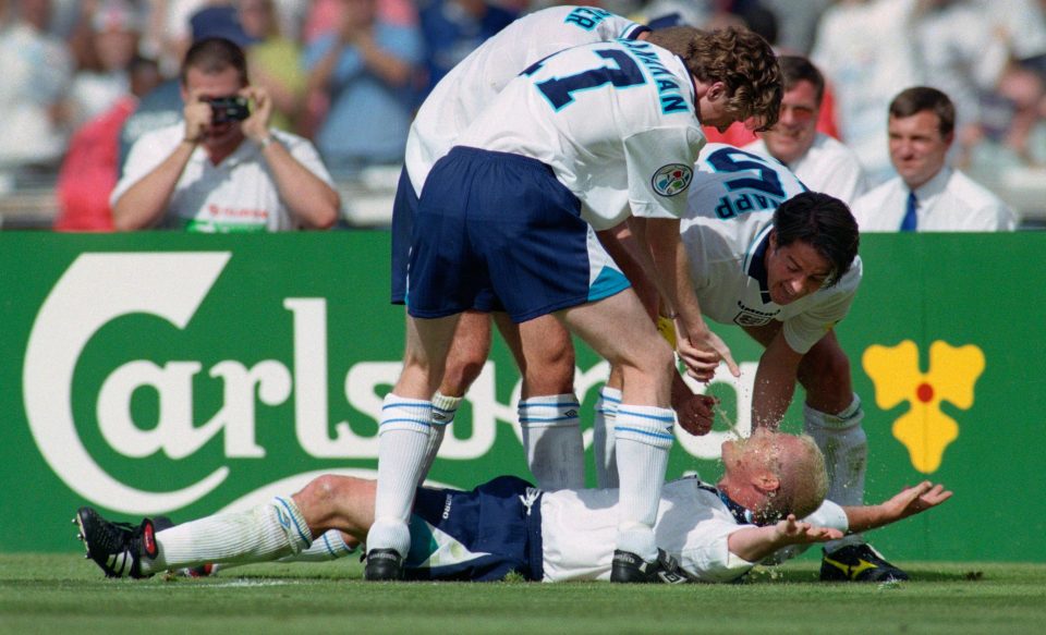 Paul Gascoigne certainly expressed himself as a player, and here does the famous Dentists Chair celebration against Scotland in 1996