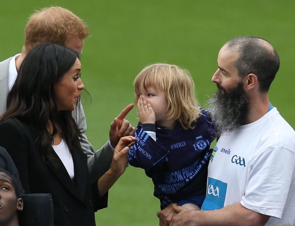  A little lad was fascinated with Meghan's shiny mane in Ireland and kept reaching out to stroke it