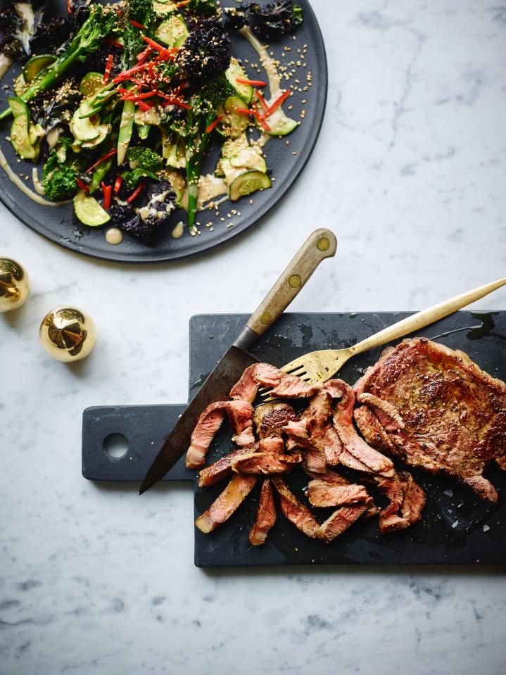  Steak with kale, tahini and sesame greens is a great and healthy reduced-carb meal