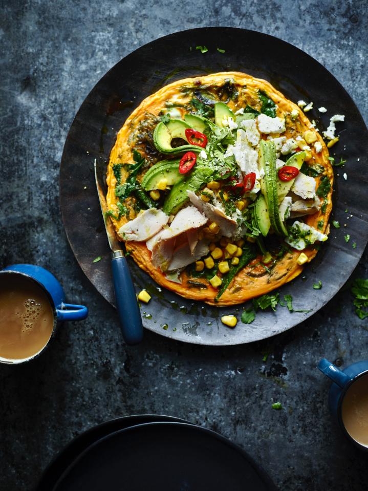  Mexican tortilla with chicken and feta is perfect with sweetcorn, avocado and chilli