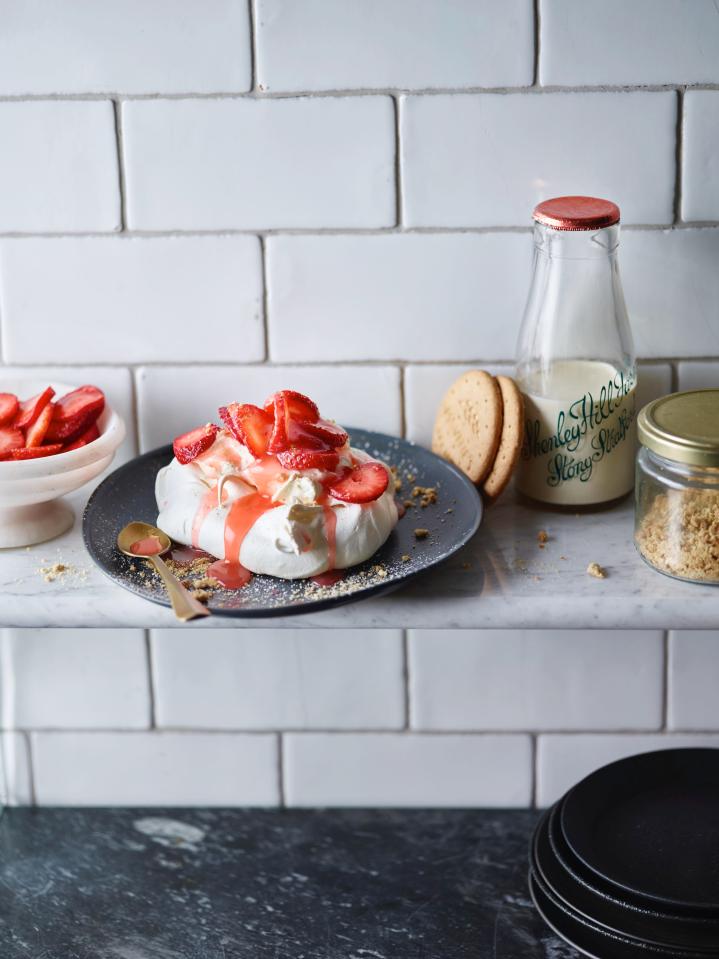  Joe's Mini strawberry Pavlovas are scattered with crumbled digestive biscuits for extra crunch