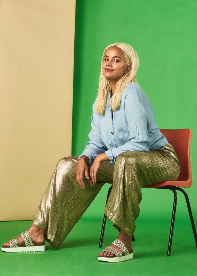  Don’t be afraid of ­shimmery trousers – pair with a simple shirt to dress it down