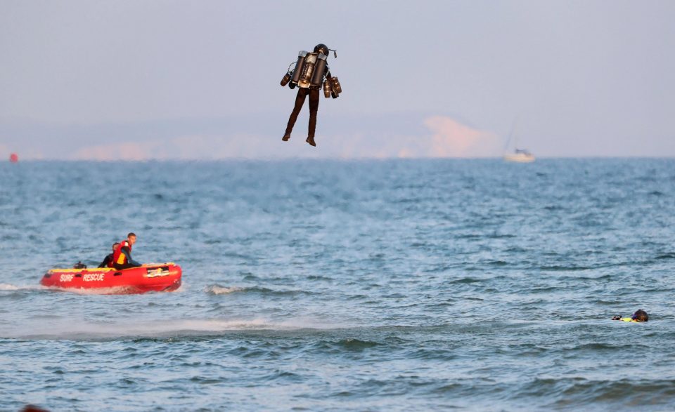  Grubisic had just launched himself from the pier in Bournemouth, Dorset, when one of the small jet engines strapped to his body ignited