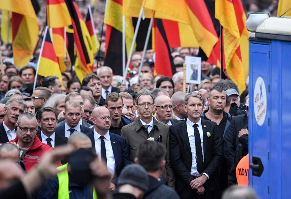  Bjoern Hoecker, leader of the Alternative for Germany, AfD, in German state of Thuringia, second from right, participates in the march