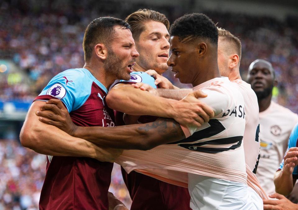  Phil Bardsley and Marcus Rashford row during Manchester United's 2-0 win on Sunday