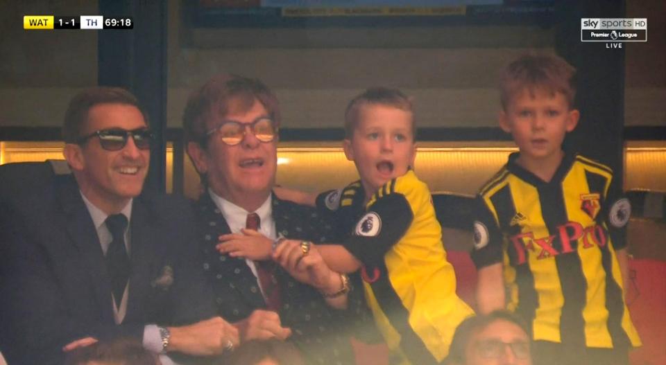 Elton John looked thrilled as the Hornets came from behind to win