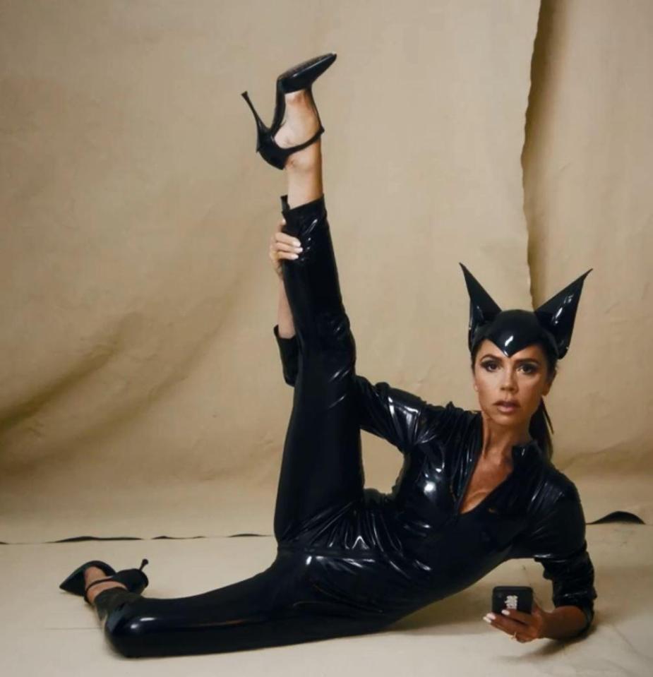  Posh Spice in a cat suit for British Vogue