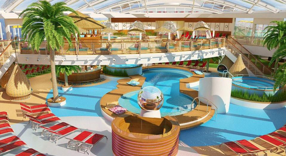  The ship has a tropical theme on board, and a water park to entertain the whole family