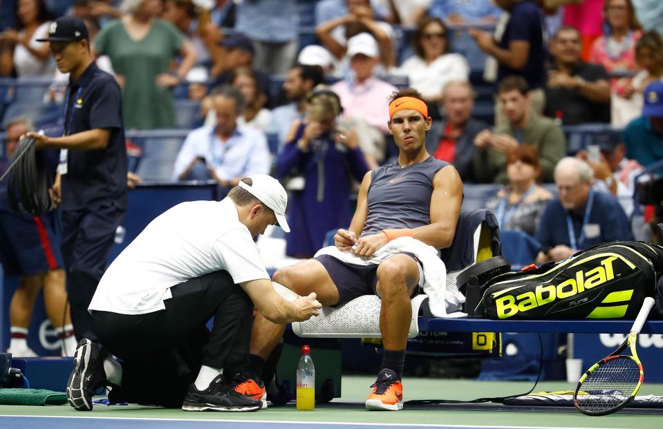  Rafael Nadal had treatment on the court but could not continue