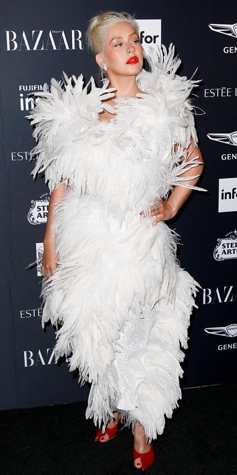  This year could be Christina's out-there period - she recently wore this feathered number to a New York bash