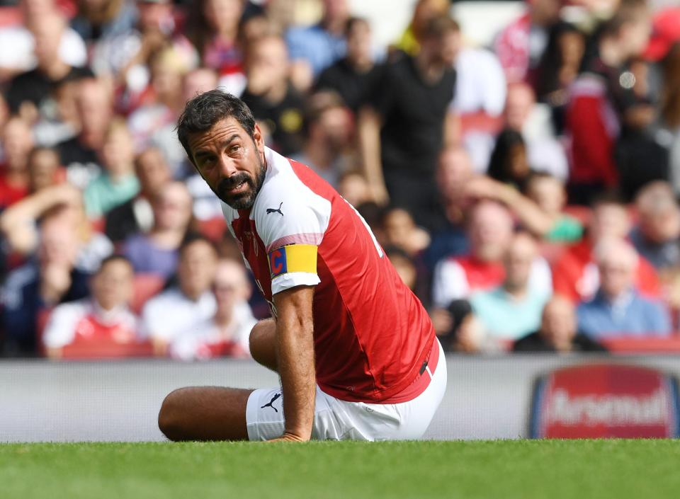  Robert Pires goes down to the floor during the game.