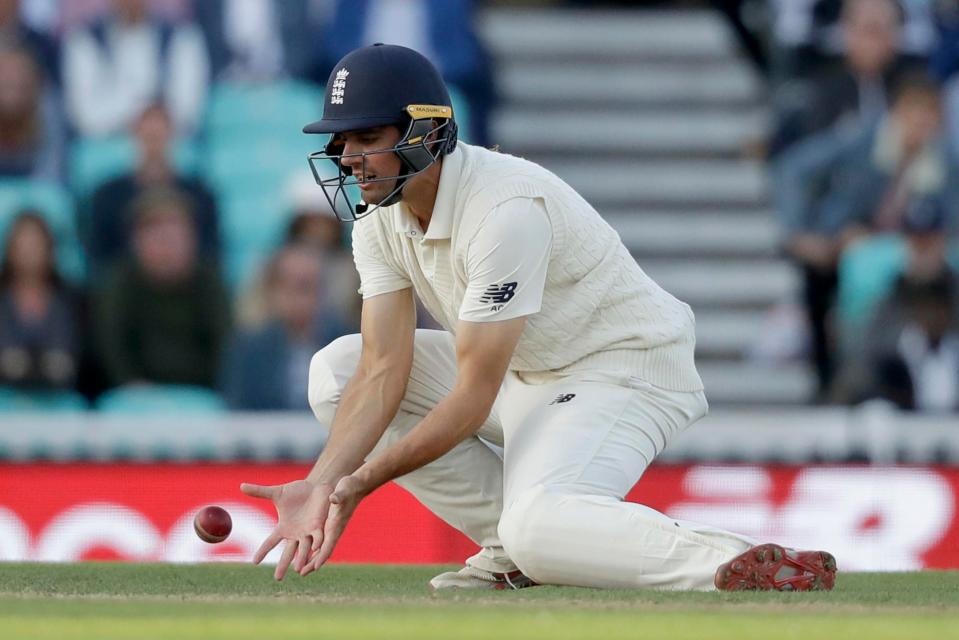  Cook almost a catch at silly point with the final ball of the day but it did not quite carry