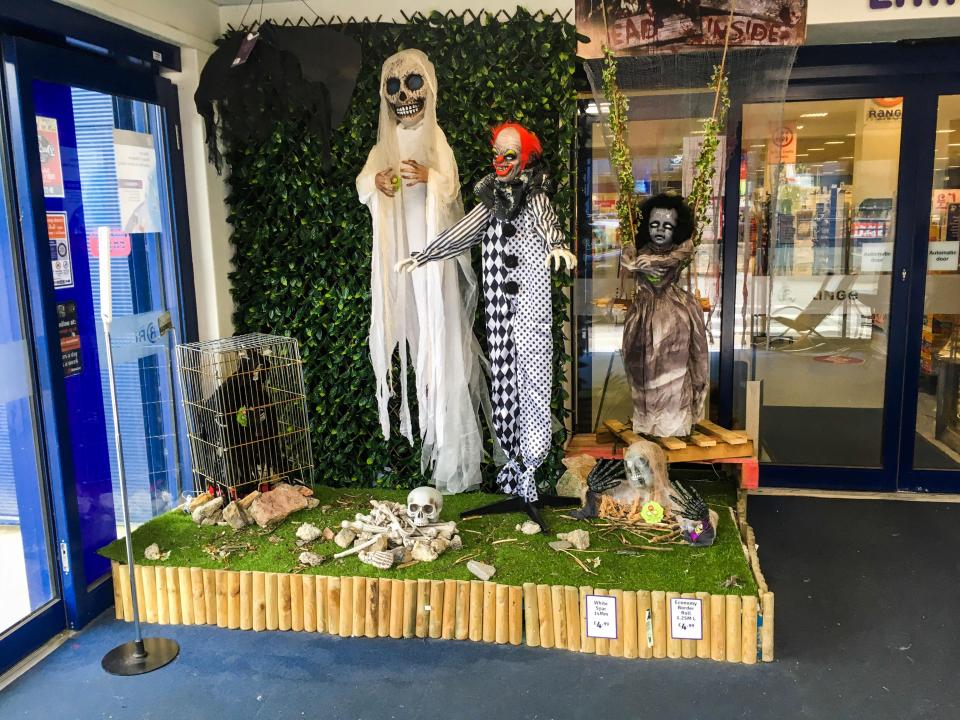  Parents have slammed the home and garden shop over the exhibit, that also features a giant skeleton and a red clown