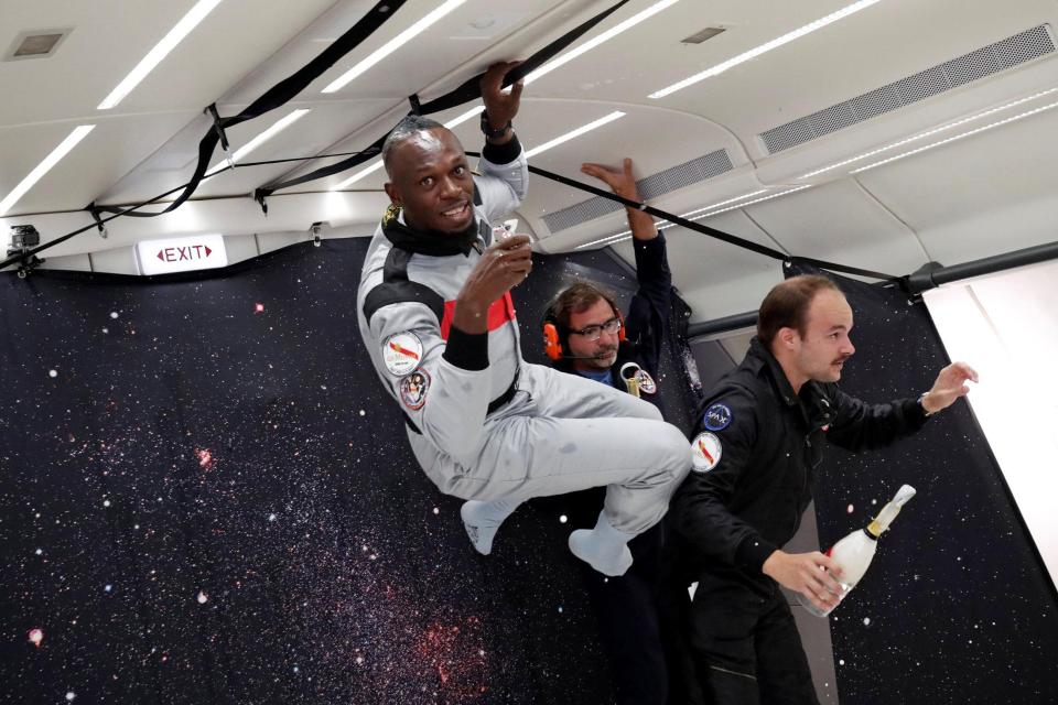 Now Usain Bolt knows what champagne tastes like in zero gravity as he toasts an amazing experience that must be special even for him