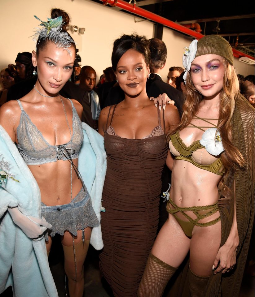  Bella, left, and Gigi Hadid, right, were among the models wowing in Rihanna's Savage x Fenty lingerie show last night