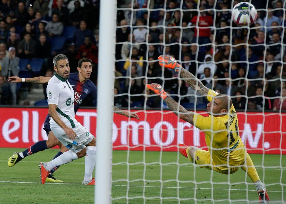 Angel Di Maria rifled home PSG's third in the home rout of Saint-Etienne