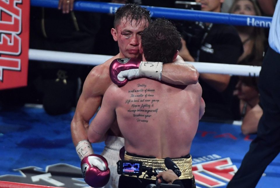 GGG and Canelo embrace at the end of the brutal bout