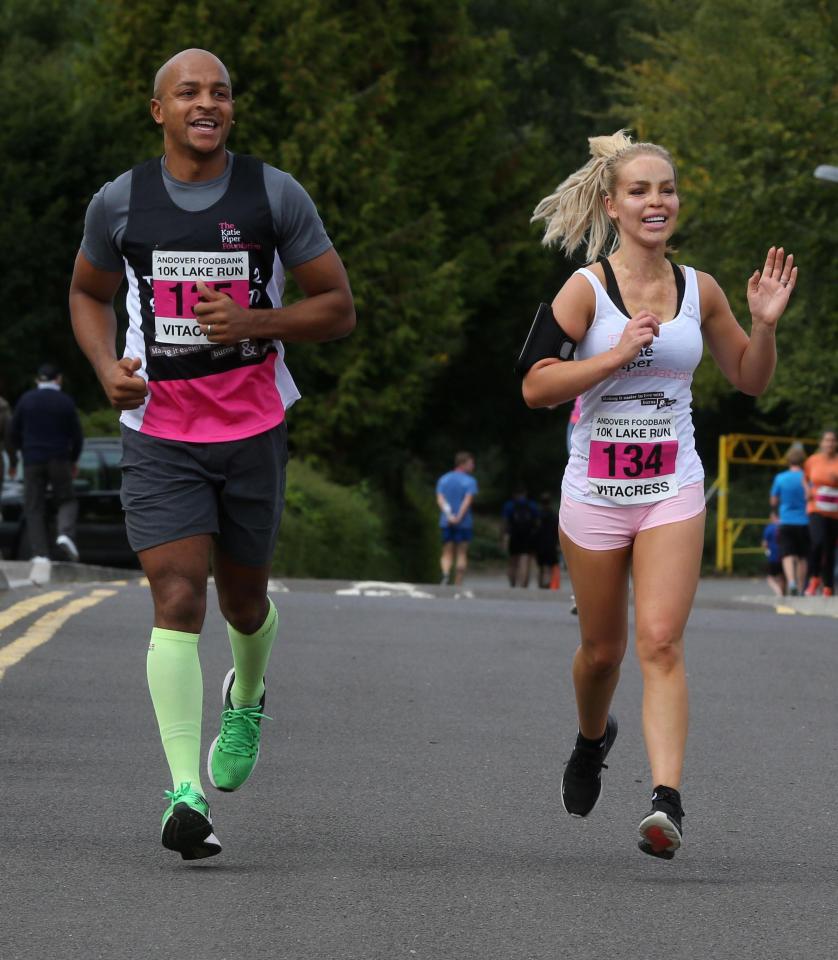  Meanwhile fellow contestant Katie Piper, 34, joined a 10k run in Andover, Hants, to raise cash for a food bank