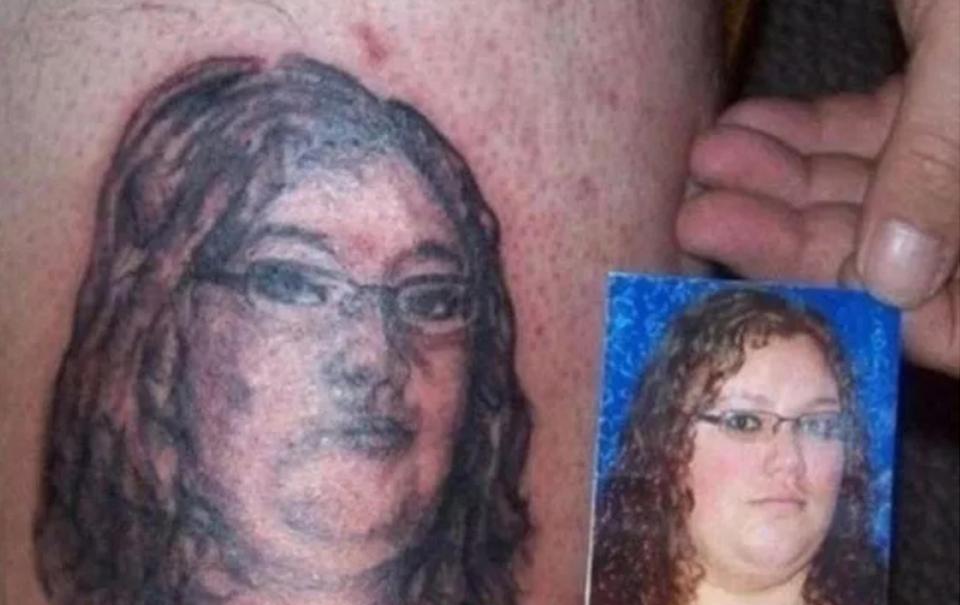  She's not smiling, nor will she be when she is confronted with this tattoo