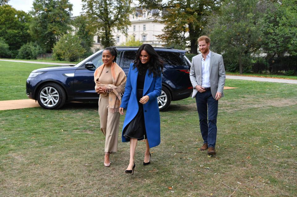  Doria looked elegant and chic in a camel jumper and matching cropped, wide-legged trousers