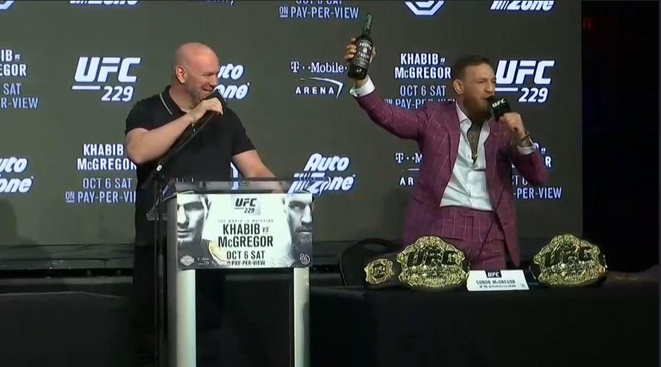 Conor McGregor brought a bottle of his whiskey along to his press conference with Khabib Nurmagomedov