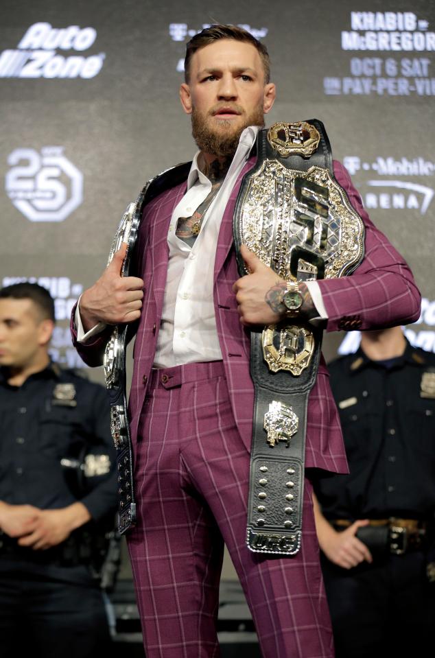  Conor McGregor poses at the press conference in New York on Thursday