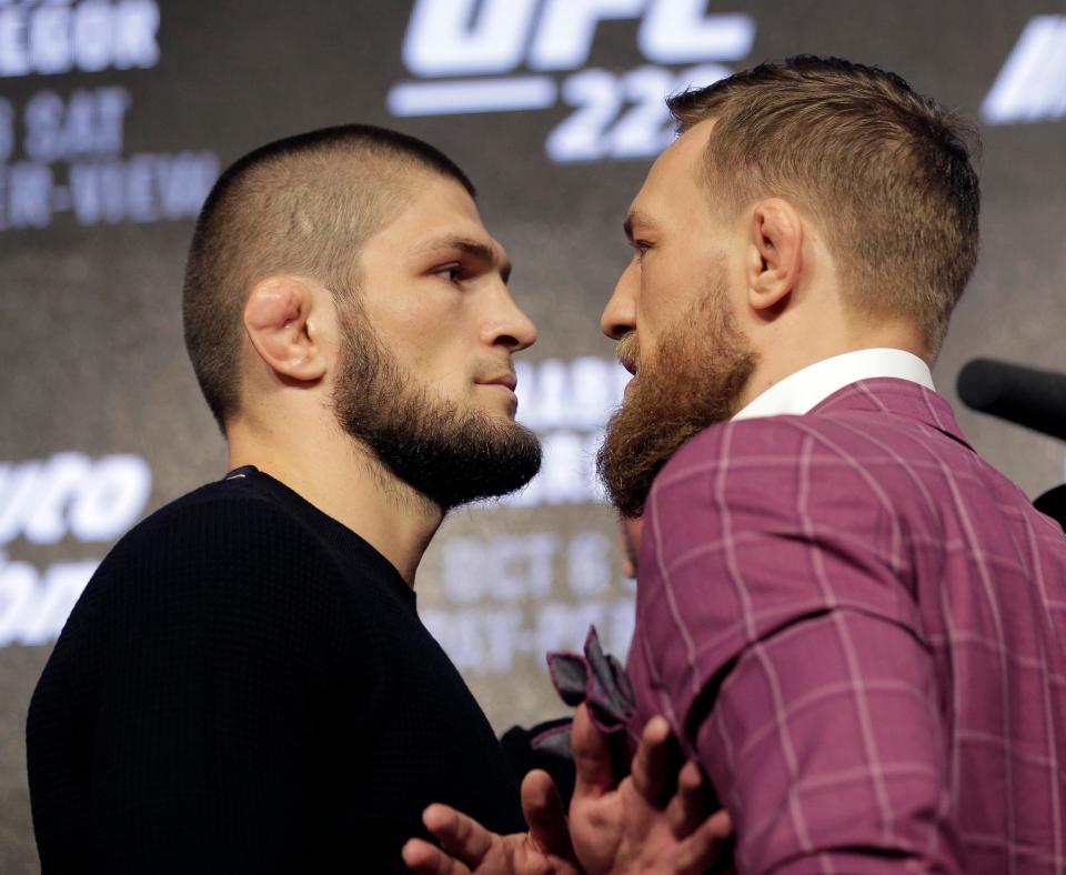 Conor McGregor, right, and Khabib Nurmagomedov will battle it out for the lightweight belt 