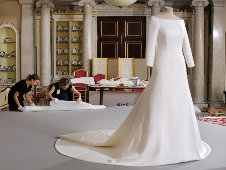  Both the dress and the veil are due to go on display at Windsor Castle next month