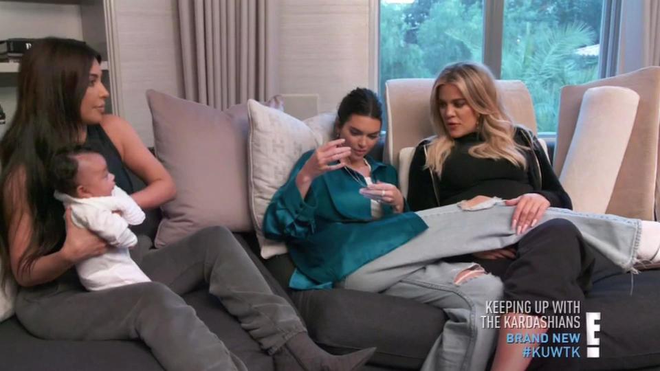  Kim Kardashian sat with her sisters Kendall Jenner and Khloe Kardashian as Stormi made her first appearance in the show